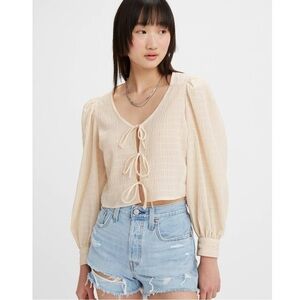 Levi’s Fawn Tie Ruched Stripe Sunny Cream White Blouse Size XLarge NWT